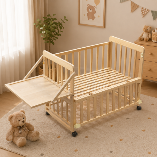 Solid Wood Baby Bassinets Wooden Bedside Bassinet Portable Mini Baby Crib 3 Adjustable Heights With Mattress and Changing Shelf for Newborns