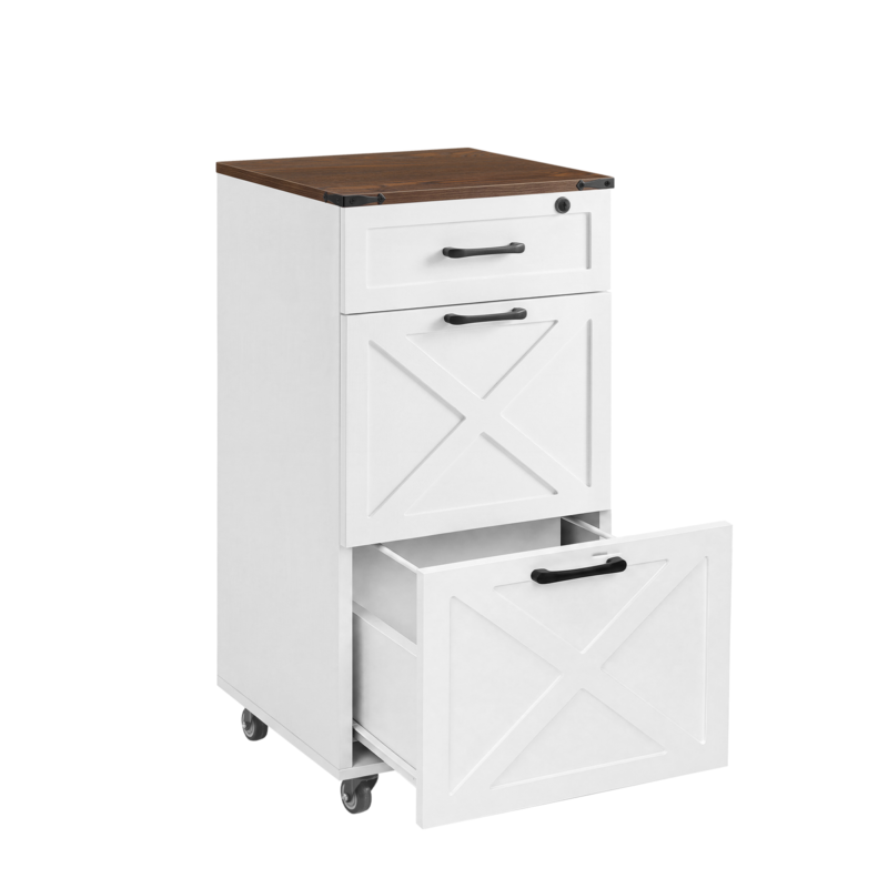 Rustic White Farmhouse 3-Drawer File Cabinet with Wheels – Vertical Rolling Storage for Letter/A4, Printer Stand & Mobile Organizer for Home Office - Image 8
