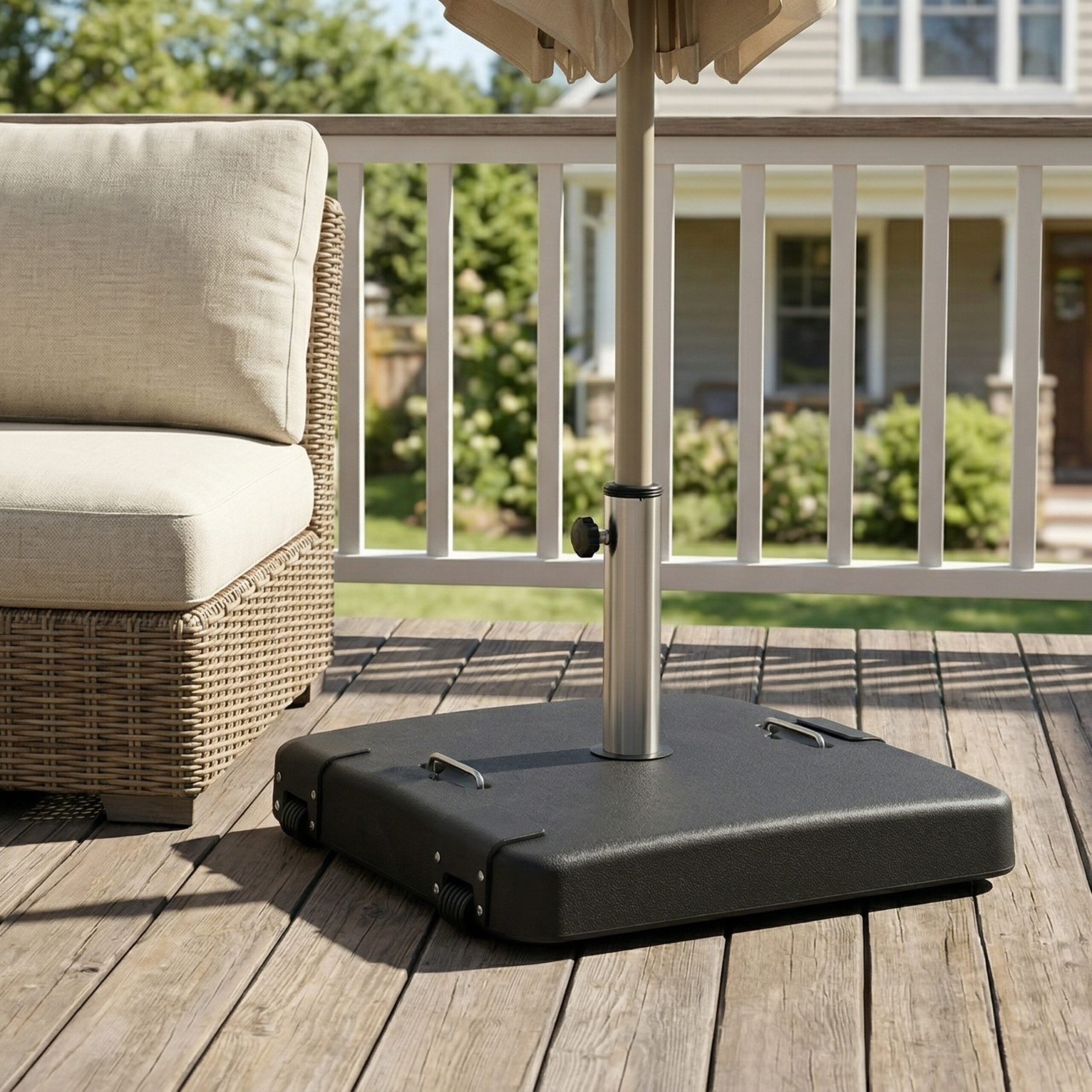 B2B-N775P407239B Lifestyle4 Malden Outdoor 114-pound Square Black Umbrella Base - Image 1