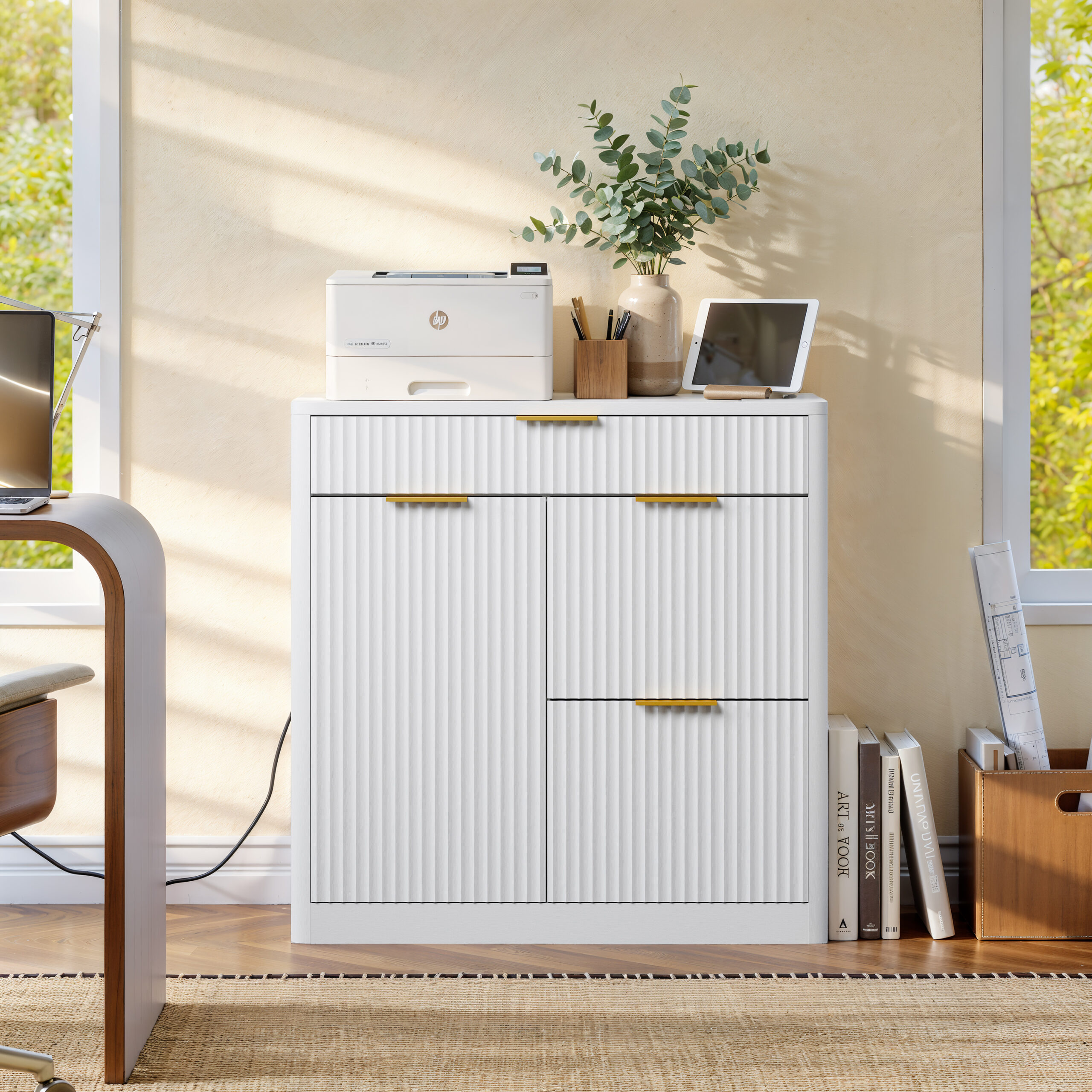 C1 Freestanding Office File Cabinet with Built-in Tabletop Charging Station, Large Drawers, Cabinet Doors & Adjustable Inner Shelves, Multipurpose Storage Cabinet for Home & Office - Image 1