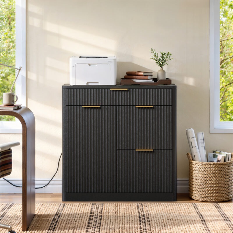 Freestanding Office File Cabinet with Built-in Tabletop Charging Station, Large Drawers, Cabinet Doors & Adjustable Inner Shelves, Multipurpose Storage Cabinet for Home & Office - Image 12