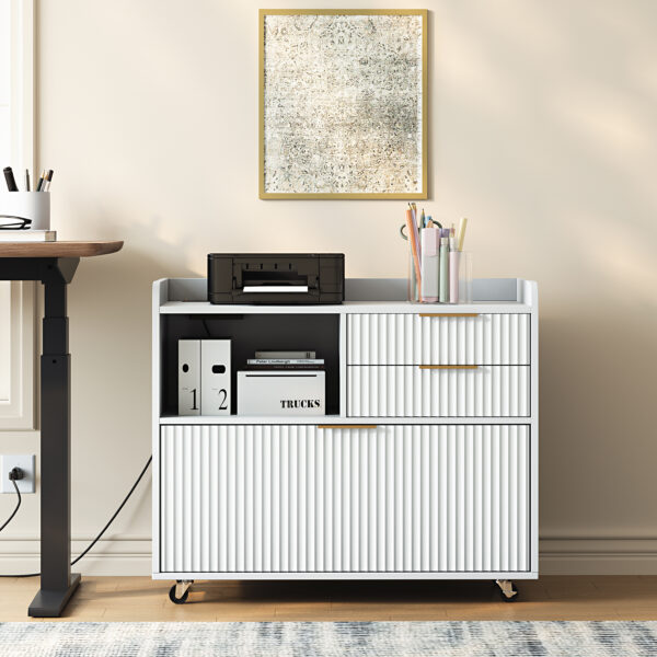 Mobile Office File Cabinet with Charging Station & Multi Drawers, Open Storage Compartment, for Home & Office Use