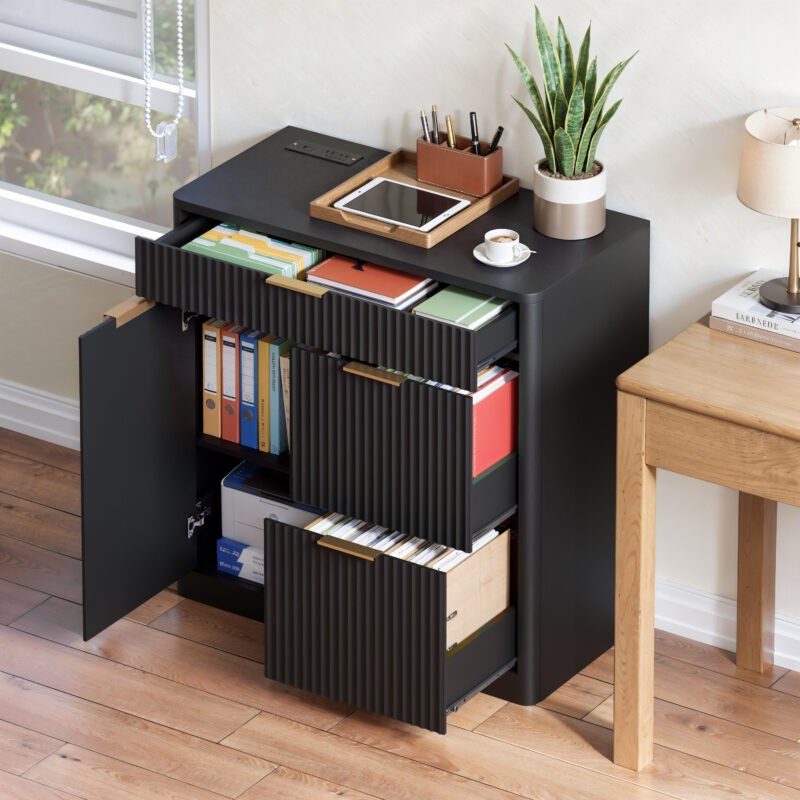 Freestanding Office File Cabinet with Built-in Tabletop Charging Station, Large Drawers, Cabinet Doors & Adjustable Inner Shelves, Multipurpose Storage Cabinet for Home & Office - Image 18