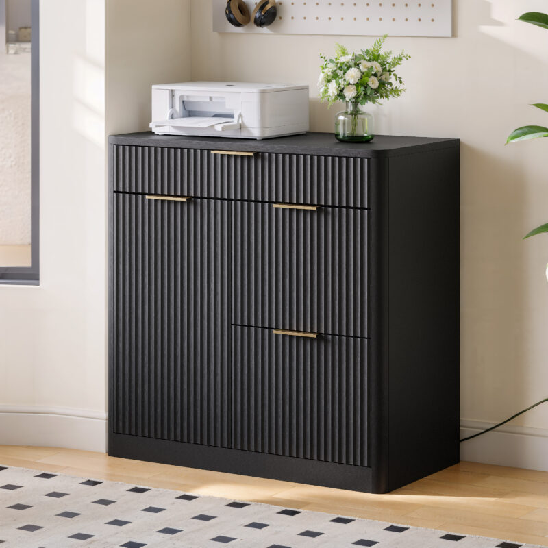 Freestanding Office File Cabinet with Built-in Tabletop Charging Station, Large Drawers, Cabinet Doors & Adjustable Inner Shelves, Multipurpose Storage Cabinet for Home & Office - Image 14
