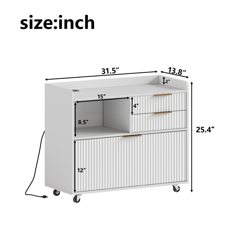 Mobile Office File Cabinet with Charging Station & Multi Drawers, Open Storage Compartment, for Home & Office Use - Image 3