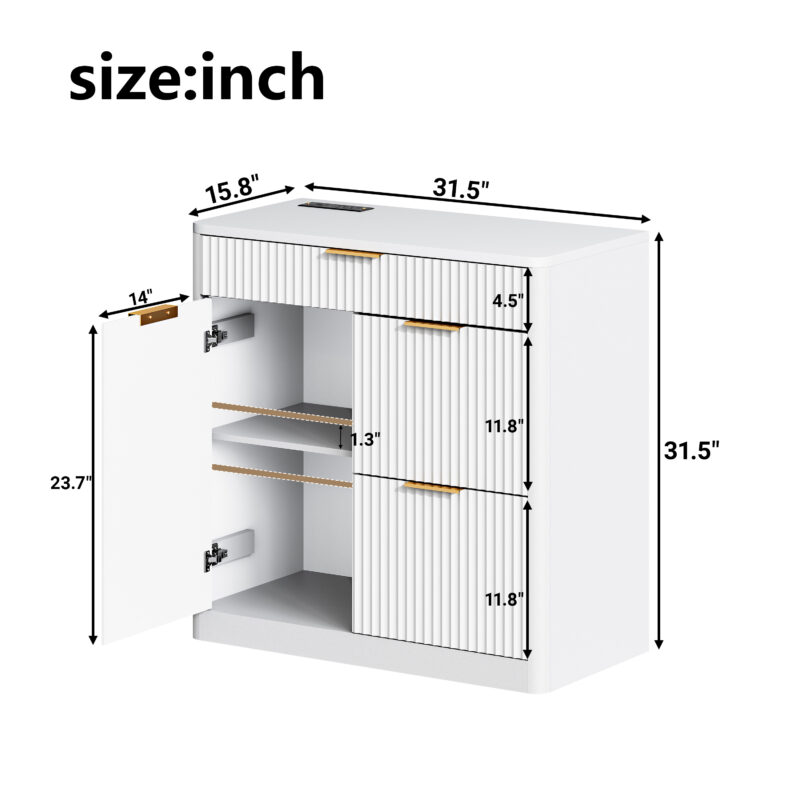 Freestanding Office File Cabinet with Built-in Tabletop Charging Station, Large Drawers, Cabinet Doors & Adjustable Inner Shelves, Multipurpose Storage Cabinet for Home & Office - Image 4