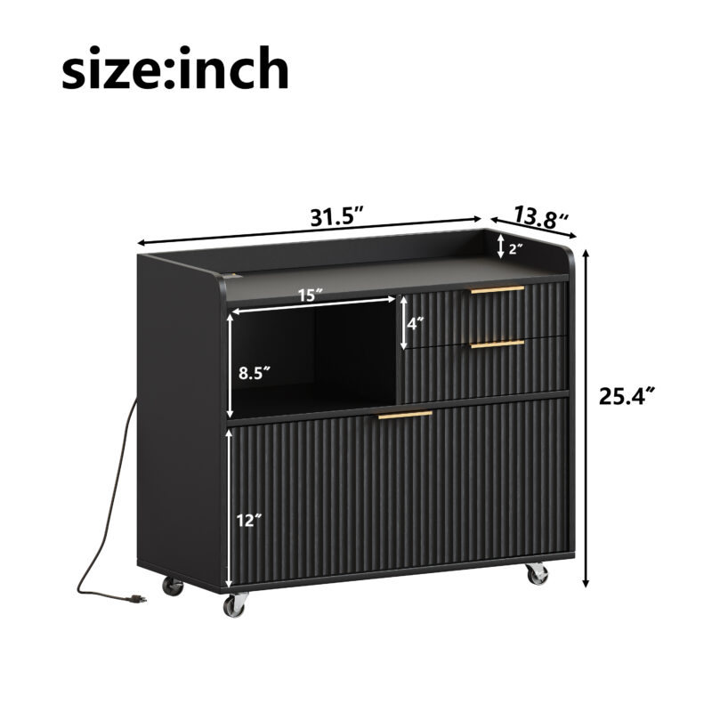 Mobile Office File Cabinet with Charging Station & Multi Drawers, Open Storage Compartment, for Home & Office Use - Image 9