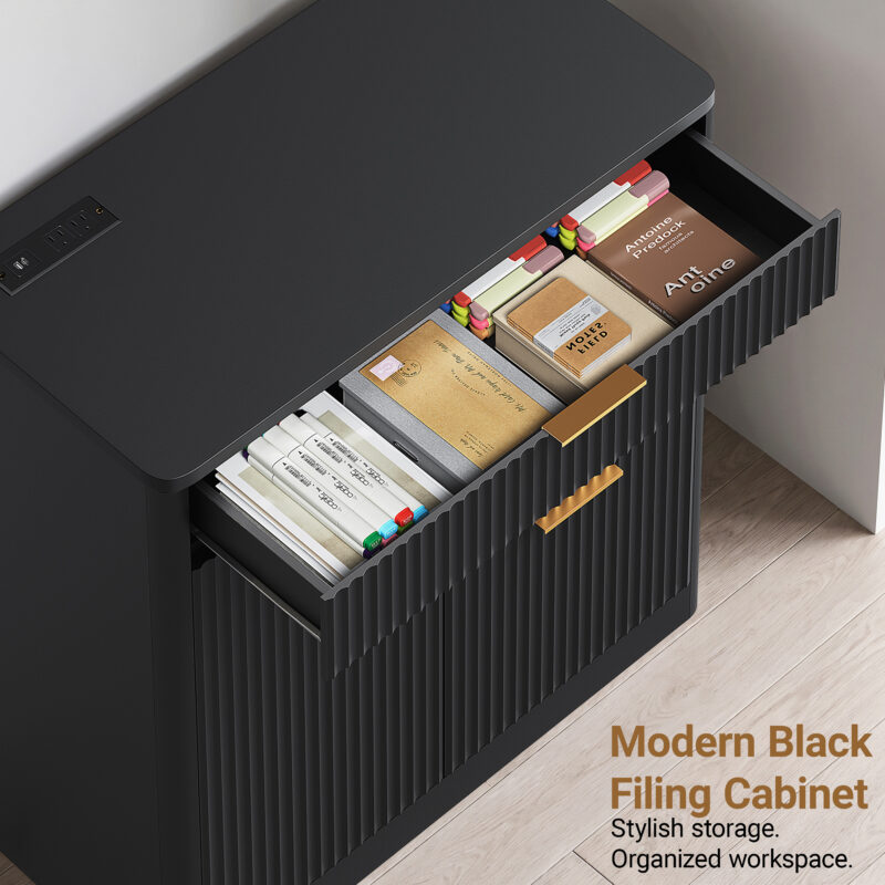 Freestanding Office File Cabinet with Built-in Tabletop Charging Station, Large Drawers, Cabinet Doors & Adjustable Inner Shelves, Multipurpose Storage Cabinet for Home & Office - Image 17