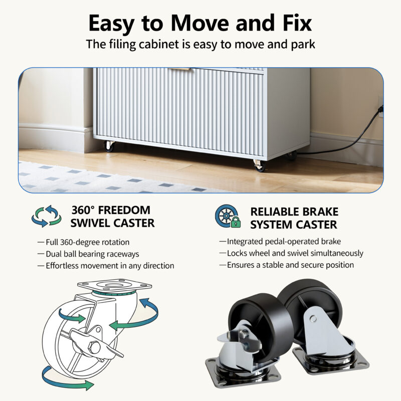 Mobile Office File Cabinet with Charging Station & Multi Drawers, Open Storage Compartment, for Home & Office Use - Image 5