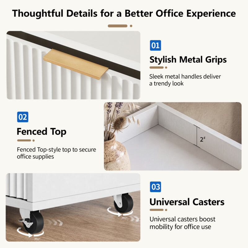 Mobile Office File Cabinet with Charging Station & Multi Drawers, Open Storage Compartment, for Home & Office Use - Image 4