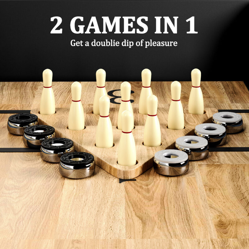 9FT Shuffleboard Table,2-in-1 Shuffleboard & Bowling Combo Game Set with LED Light Rail,Modern Style for Home & Game Room - Image 6