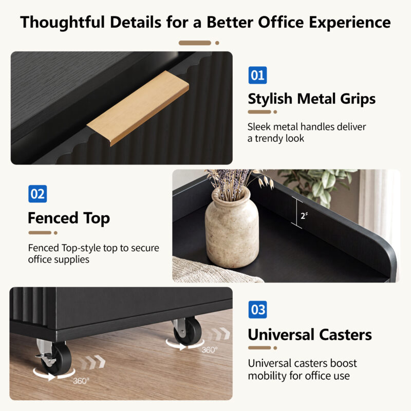 Mobile Office File Cabinet with Charging Station & Multi Drawers, Open Storage Compartment, for Home & Office Use - Image 11