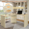 90" Modern L Shaped Desk in Walnut with 3 Drawers,360° Wood Rotating Desk,Executive Office Desk,Corner Desk,Office Study Workstation,for Home Office or Living Room - Image 10