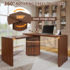 90" Modern L Shaped Desk in Walnut with 3 Drawers,360° Wood Rotating Desk,Executive Office Desk,Corner Desk,Office Study Workstation,for Home Office or Living Room - Image 2