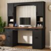 ON-TREND Farmhouse Arched Computer Desk with Hutch, Mid-Century Walnut Home Office Workstation with Charging Station & Keyboard Tray, All-in-One Writing Desk with File Drawer for Study, Office - Image 12