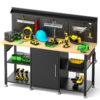 60 Inch Heavy Duty Workbench with Storage Cabinet, Wooden Top, 2000 lbs Capacity, Large Garage Work Table with Pegboard, Power Outlet