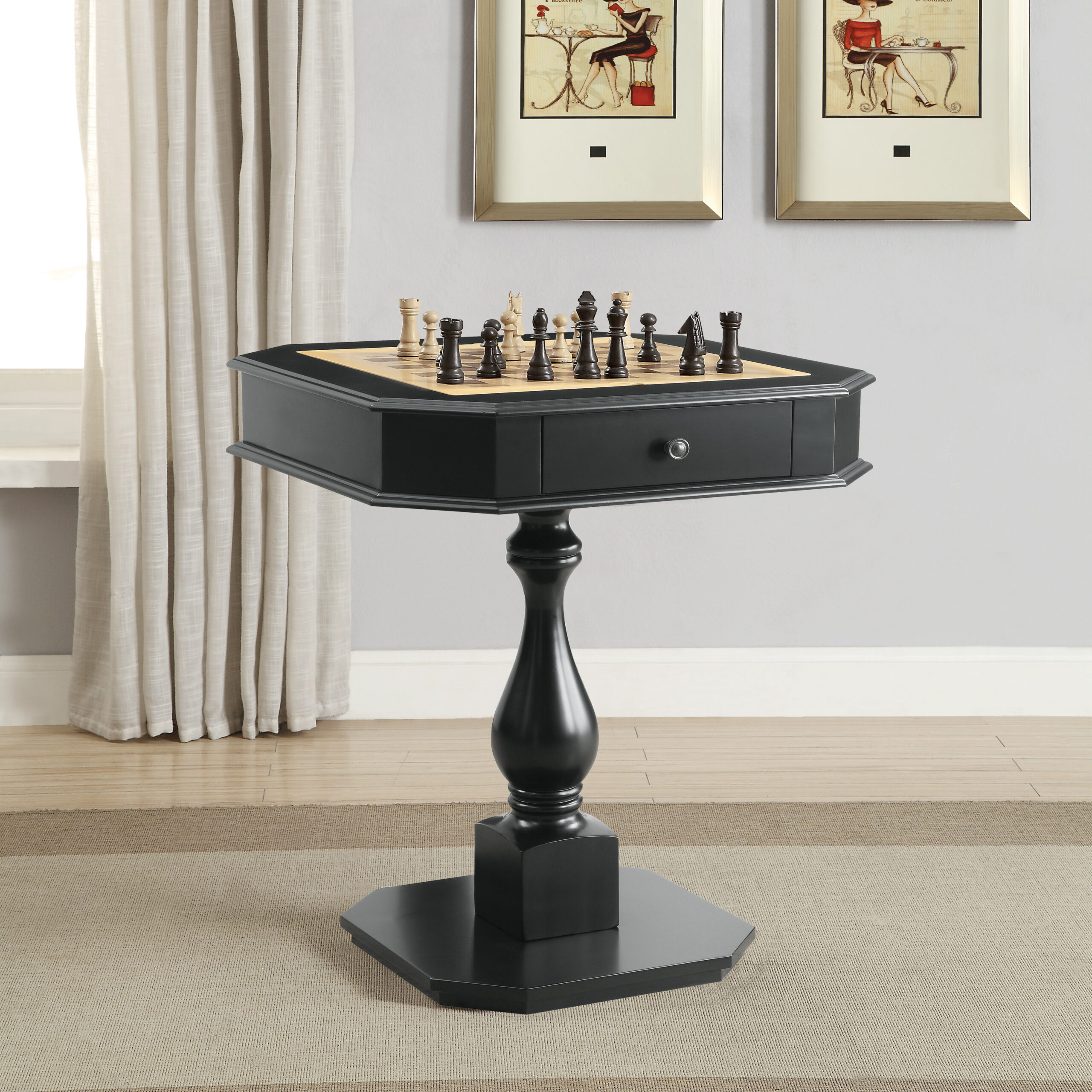 Lifestyle Main Image Bishop Cherry Finish Reversible Chess Checker Game Table w/Game Tray - Image 1