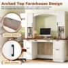 ON-TREND Farmhouse Arched Computer Desk with Hutch, Mid-Century Walnut Home Office Workstation with Charging Station & Keyboard Tray, All-in-One Writing Desk with File Drawer for Study, Office - Image 7