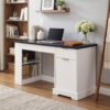 55" Modern Fluted Office Desk with Storage Cabinet & Drawers, Computer Writing Desk with Power Outlet, Pegboard, Built-in Shelves and Keyboard Tray for Study, Living Room, Home Office - Image 2