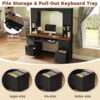 ON-TREND Farmhouse Arched Computer Desk with Hutch, Mid-Century Walnut Home Office Workstation with Charging Station & Keyboard Tray, All-in-One Writing Desk with File Drawer for Study, Office - Image 9