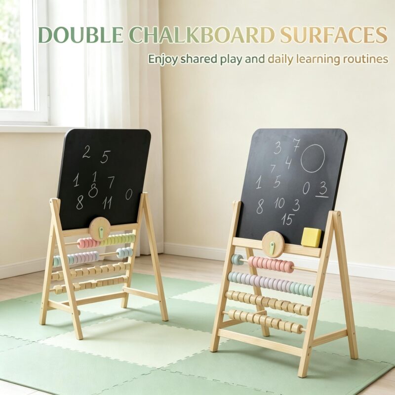 Educational Art Easel with Double-Sided Chalkboard,Kids' Easel,Interactive Toddler,All-in-One Learning Center for Toddlers with Chalkboard, Beads - Image 8