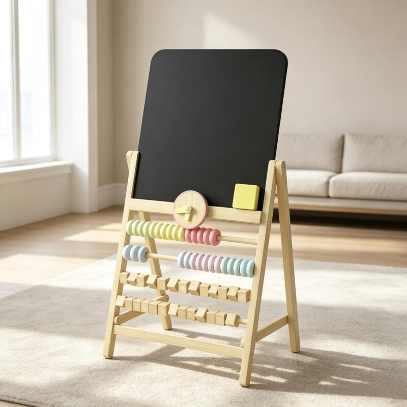 Educational Art Easel with Double-Sided Chalkboard,Kids' Easel,Interactive Toddler,All-in-One Learning Center for Toddlers with Chalkboard, Beads - Image 3