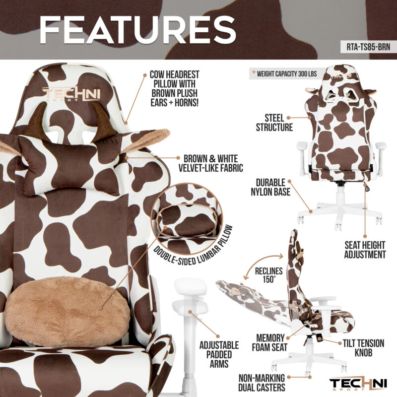 Techni Sport TS85 Brown COW Series Gaming Chair - Image 3
