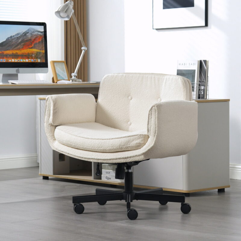 Criss Cross Chair with Adjustable Armrests & Wheels & Headrest, Lounge Vanity Desk Chair with Wide Seat for Cross-Legged Sitting, Swivel Task Office Chairs for Home, Makeup, Gaming, Office - Image 2