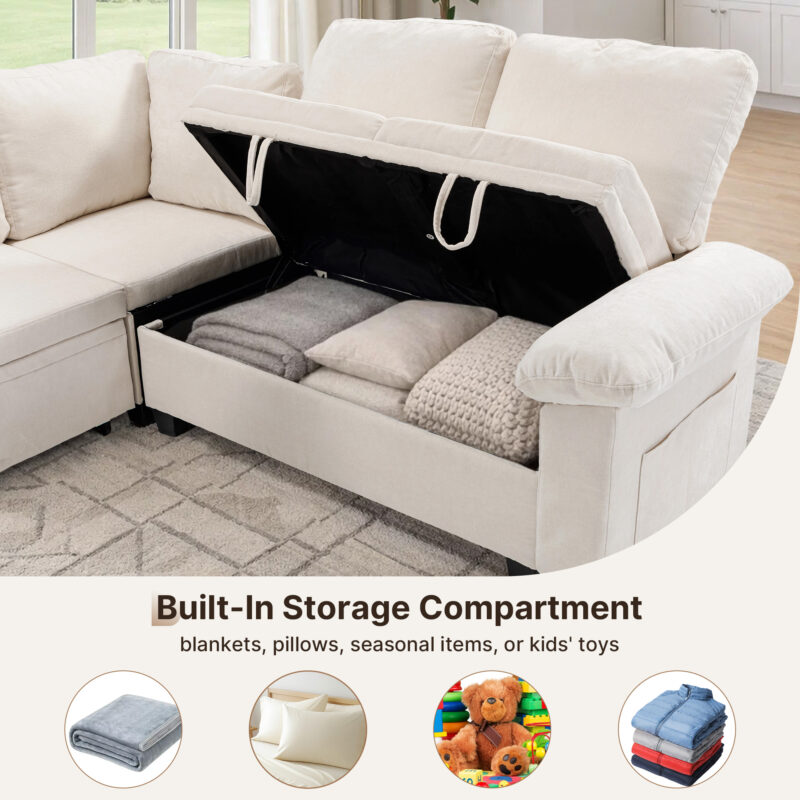 Modular Sectional Sofa Bed with Cup Holders, L-Shaped Pull Out Couch with Storage, Modern Corduroy Sleeper Sofa for Living Room - Image 6