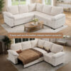 Modular Sectional Sofa Bed with Cup Holders, L-Shaped Pull Out Couch with Storage, Modern Corduroy Sleeper Sofa for Living Room - Image 5