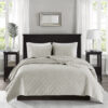 3 Piece Velvet Quilt Set, Ivory Full Queen - Image 2