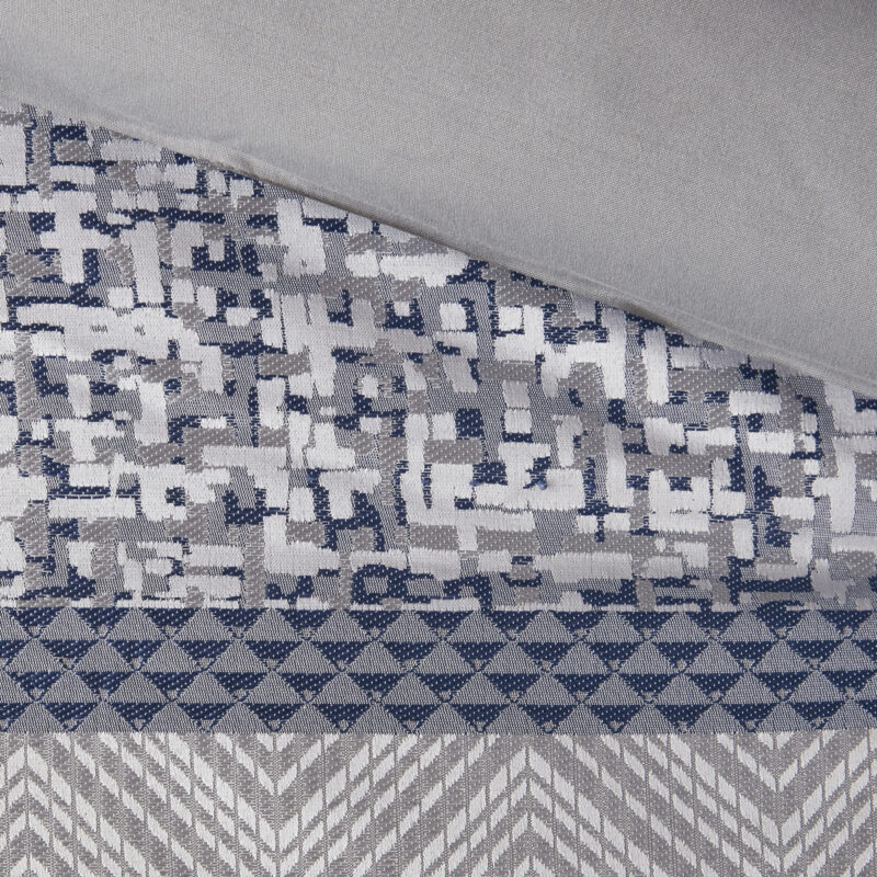 7 Piece Jacquard Comforter Set, Navy Queen - Image 3