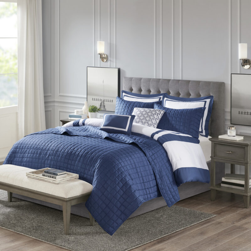 Comforter & Quilt Set, 8 Piece Navy Full Queen - Image 5