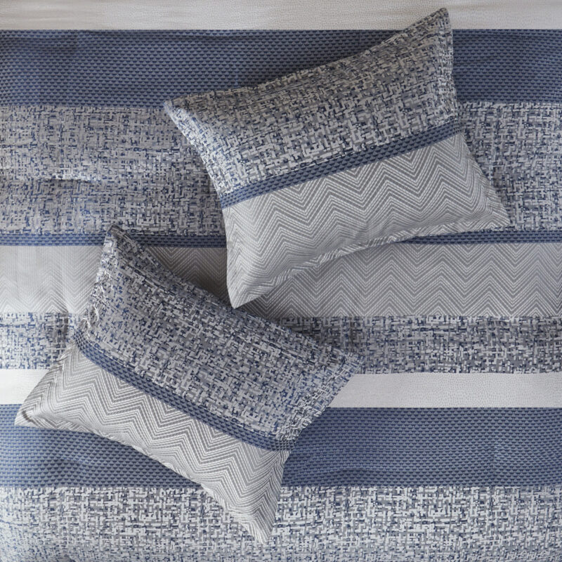 7 Piece Jacquard Comforter Set, Navy Queen - Image 10