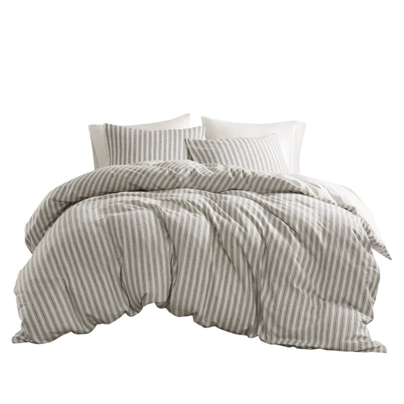 Linen Blend Duvet Cover Set, Cal King Striped - Image 9