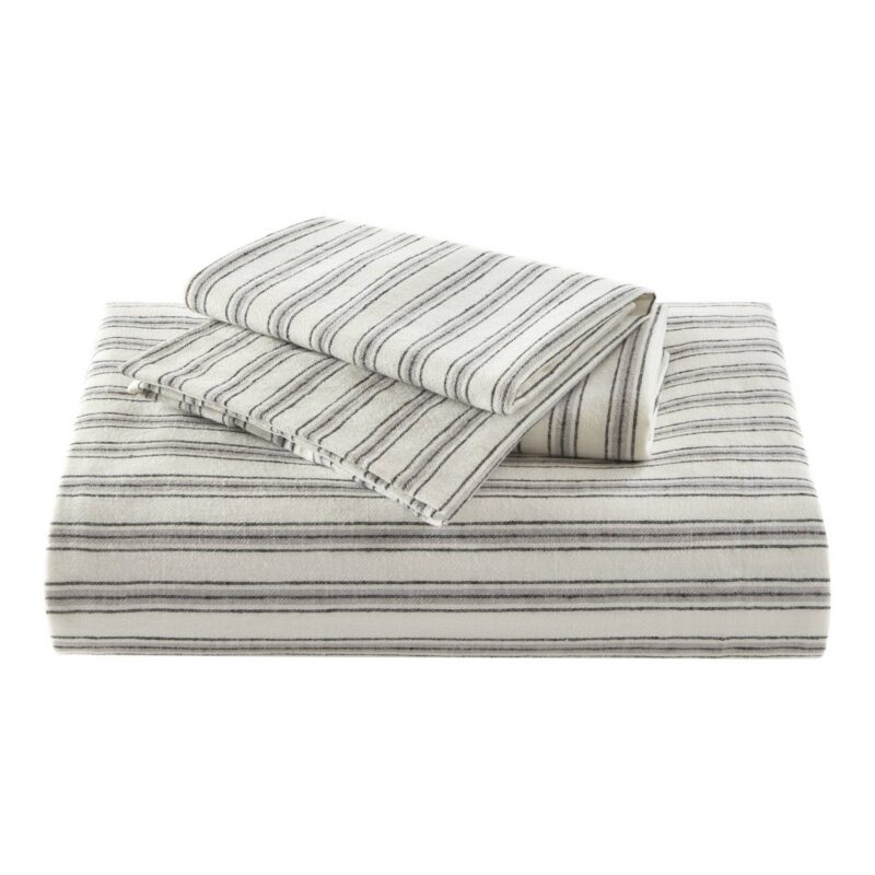 Linen Blend Duvet Cover Set, Cal King Striped - Image 11