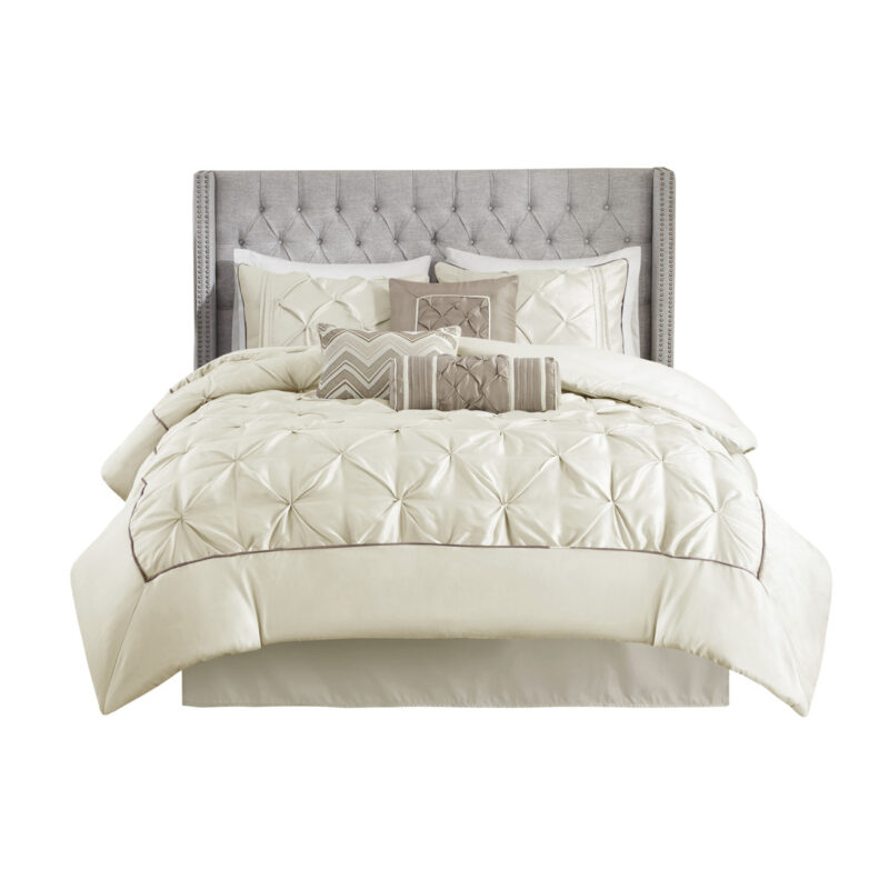 7 Piece Tufted Comforter Set, Cal King Ivory - Image 9