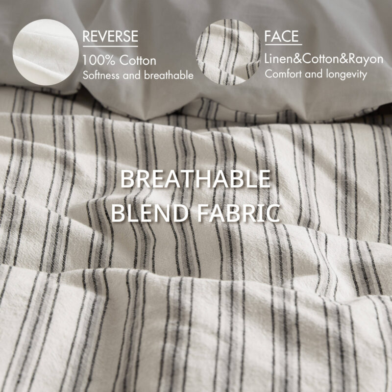Linen Blend Duvet Cover Set, Cal King Striped - Image 8