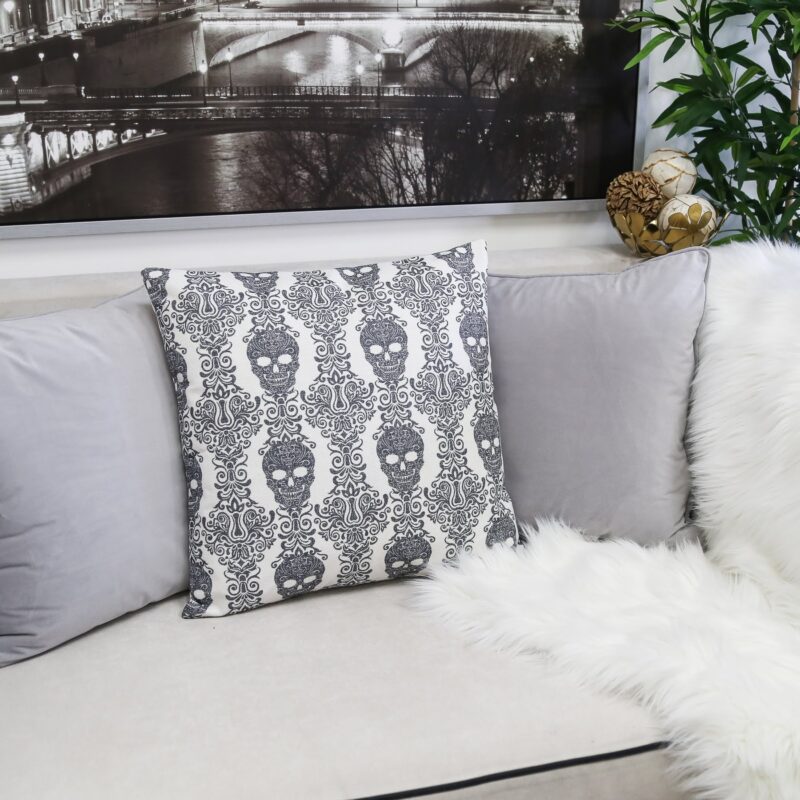 Skull Throw Pillows, Gothic Damask Set of 2 - Image 5
