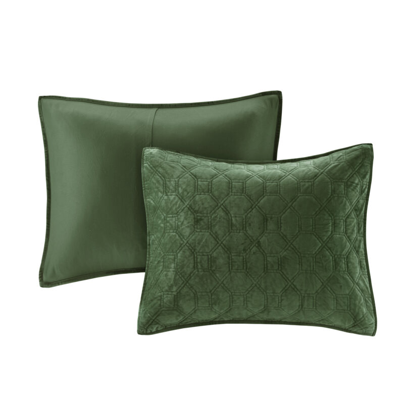 3 Piece Velvet Quilt Set, Full Queen Green - Image 8