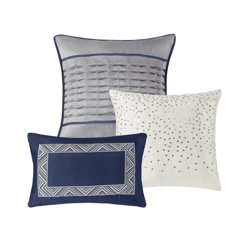 7 Piece Jacquard Comforter Set, Navy Queen - Image 7