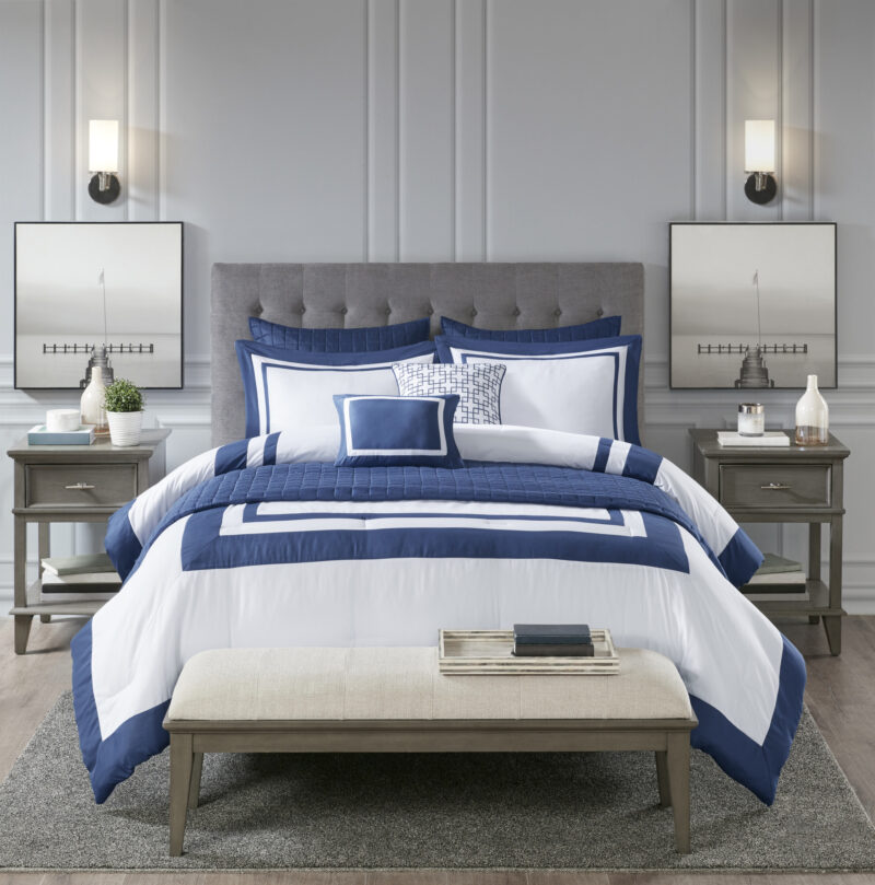 Comforter & Quilt Set, 8 Piece Navy Full Queen - Image 2