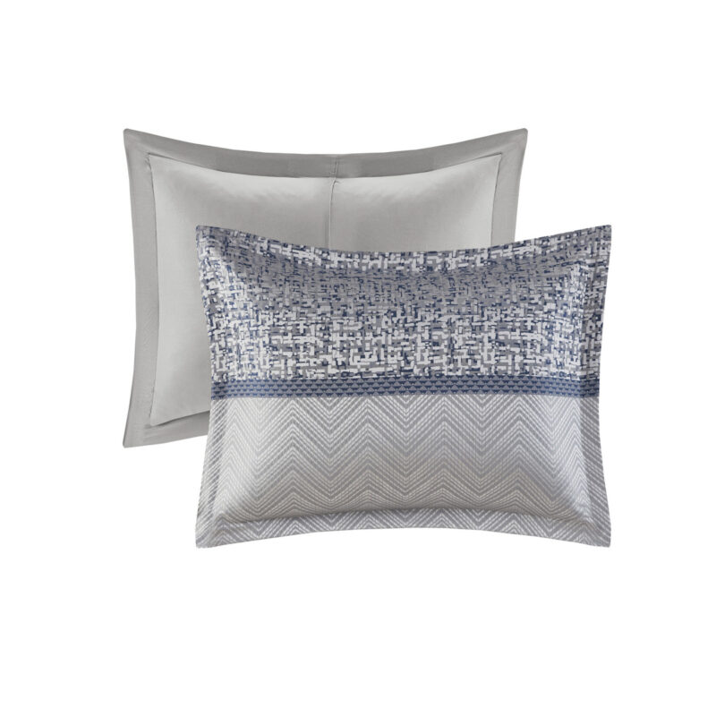 7 Piece Jacquard Comforter Set, Navy Queen - Image 9