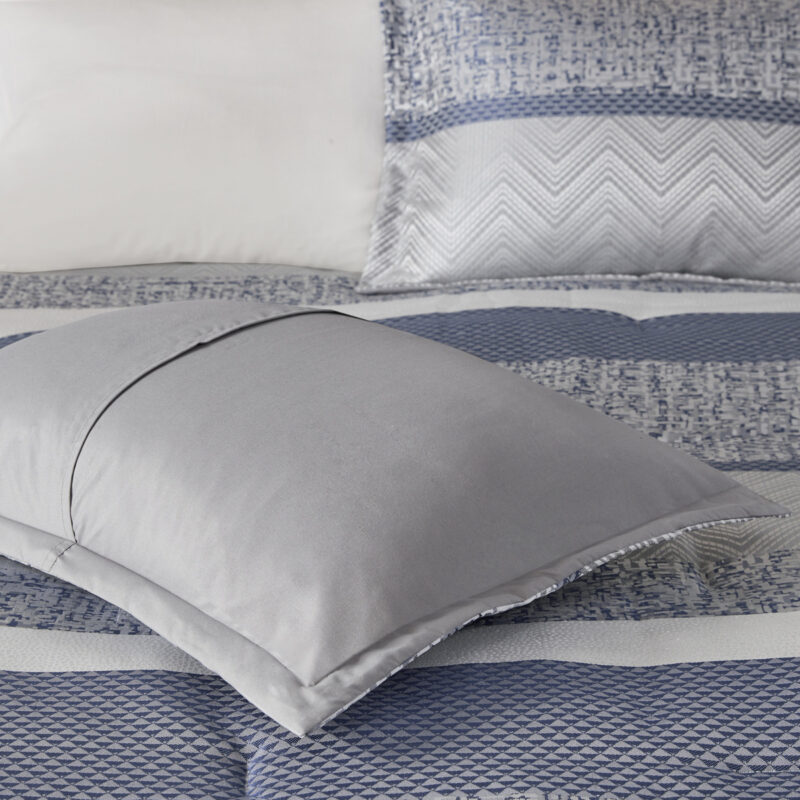 7 Piece Jacquard Comforter Set, Navy Queen - Image 13
