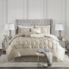 7 Piece Tufted Comforter Set, Cal King Taupe