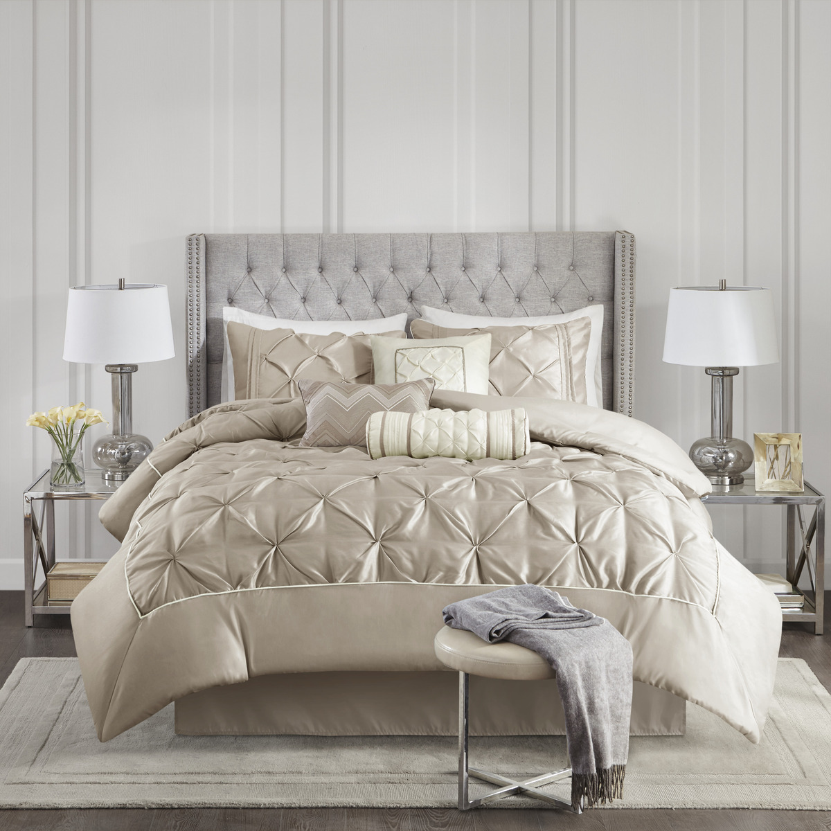 7cdb0d0d5c8790658bbd86e006343a3c 7 Piece Tufted Comforter Set, Cal King Taupe - Image 1
