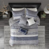 7 Piece Jacquard Comforter Set, Navy Queen - Image 11