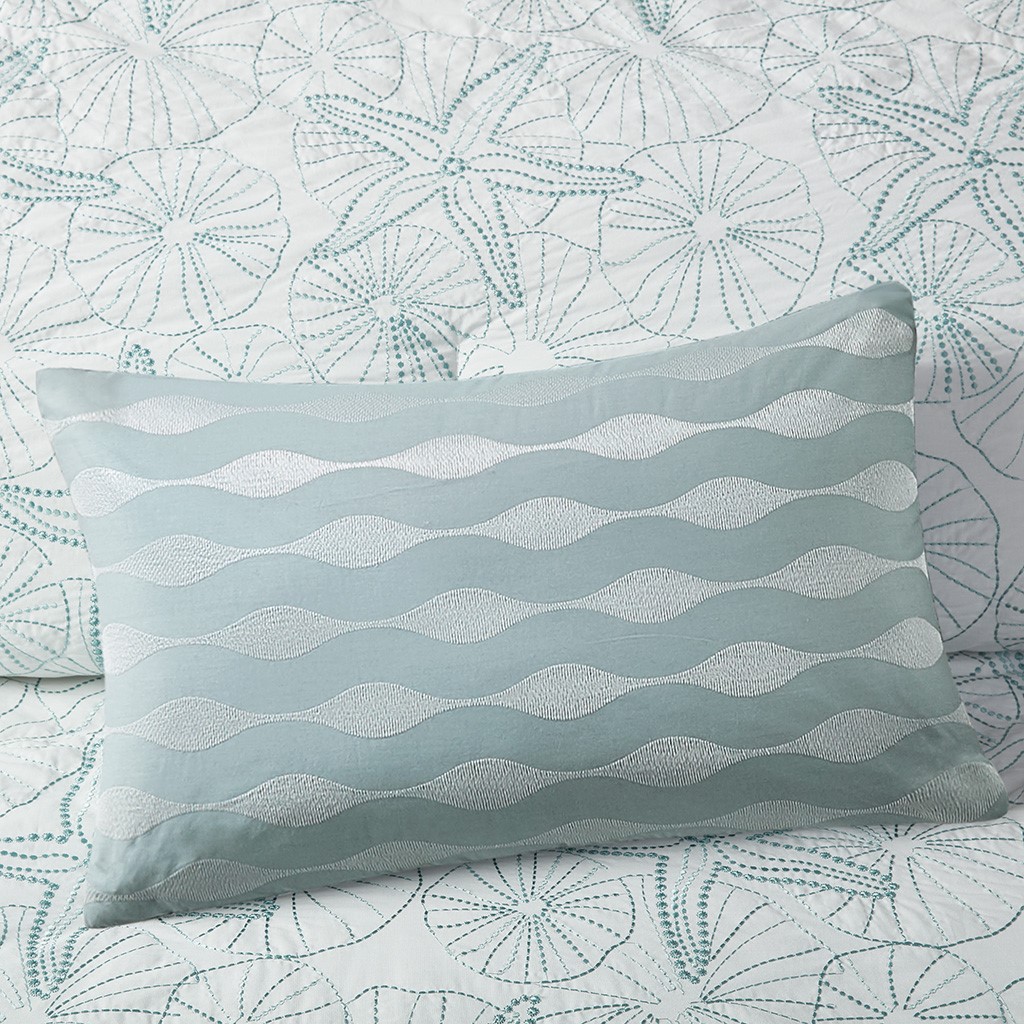 837c05d010bbb424df63537ff90034f0 Lumbar Pillow, 12x20 Cotton Blue Embroidered - Image 1