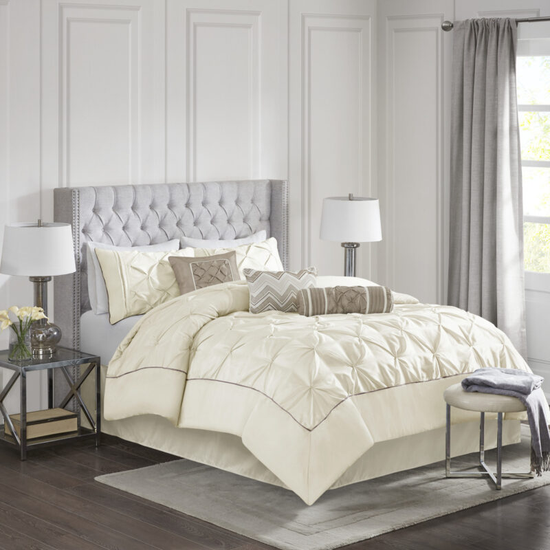 7 Piece Tufted Comforter Set, Cal King Ivory - Image 11