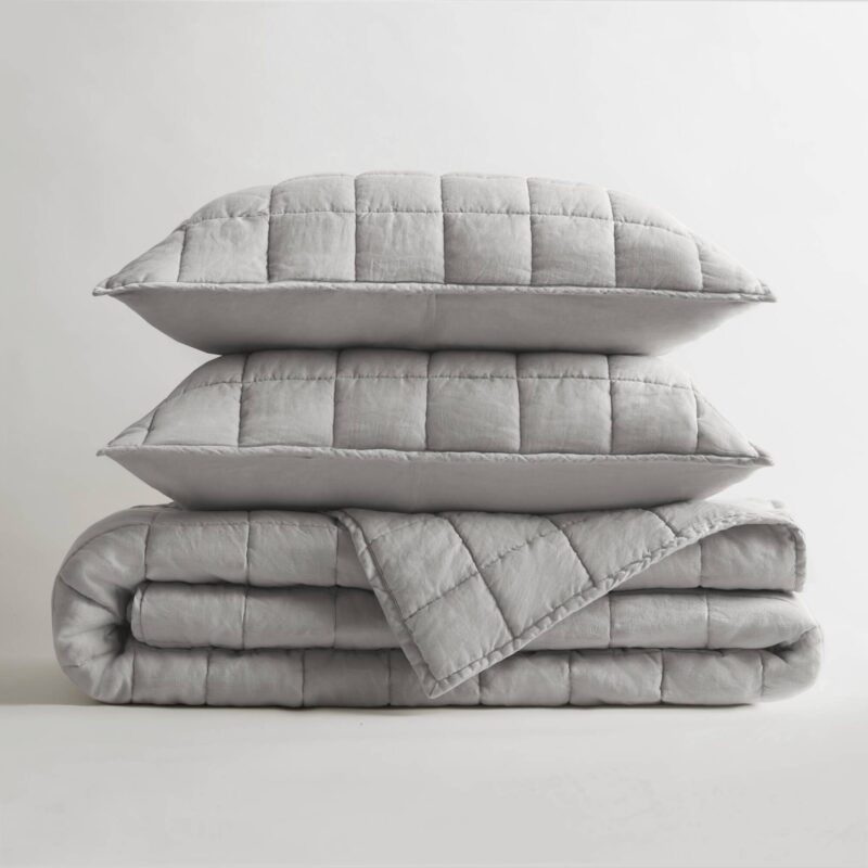 3-Piece Linen Quilt Set, King/Cal King Gray - Image 12